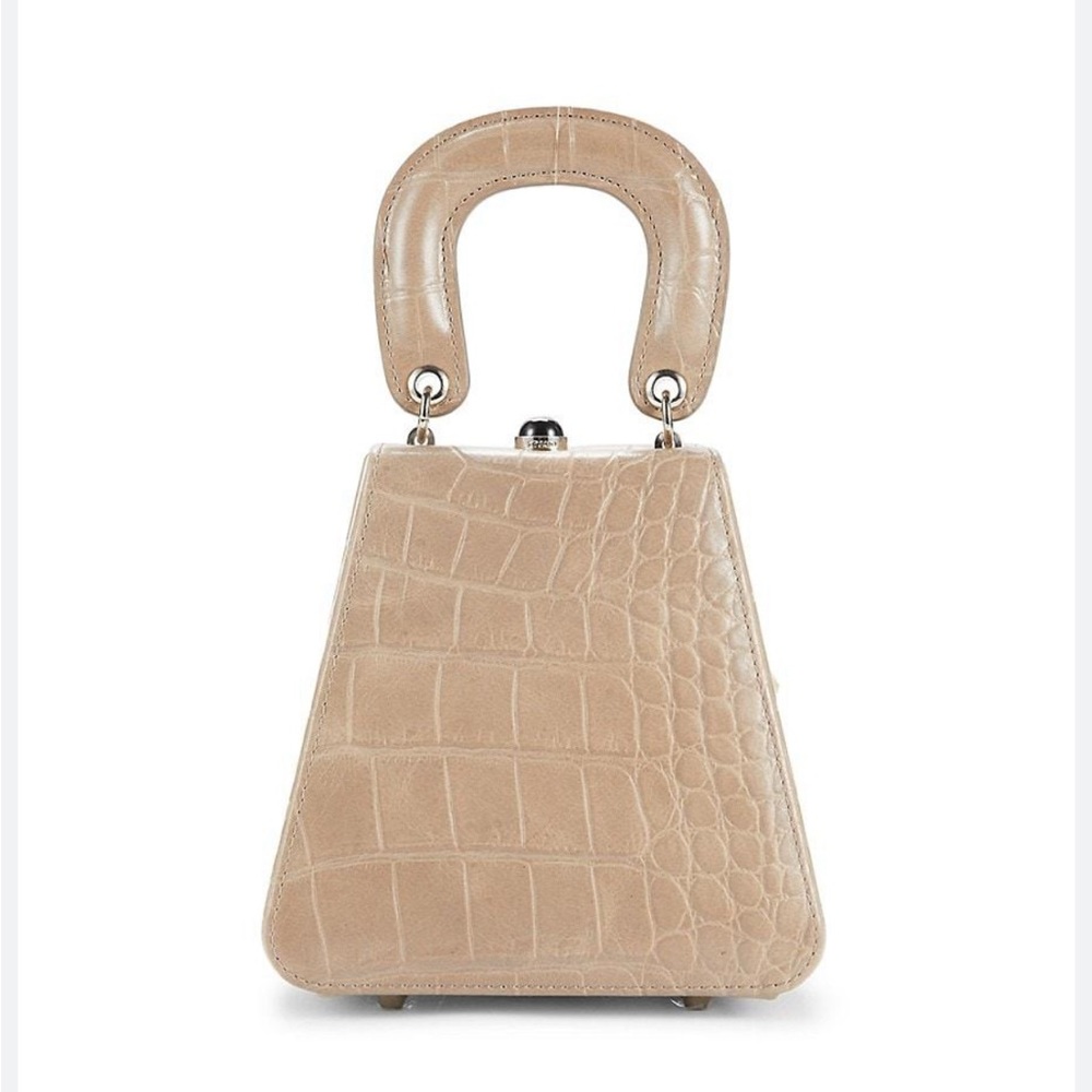 Staud Kenny croc embossed leather top handbag taupe